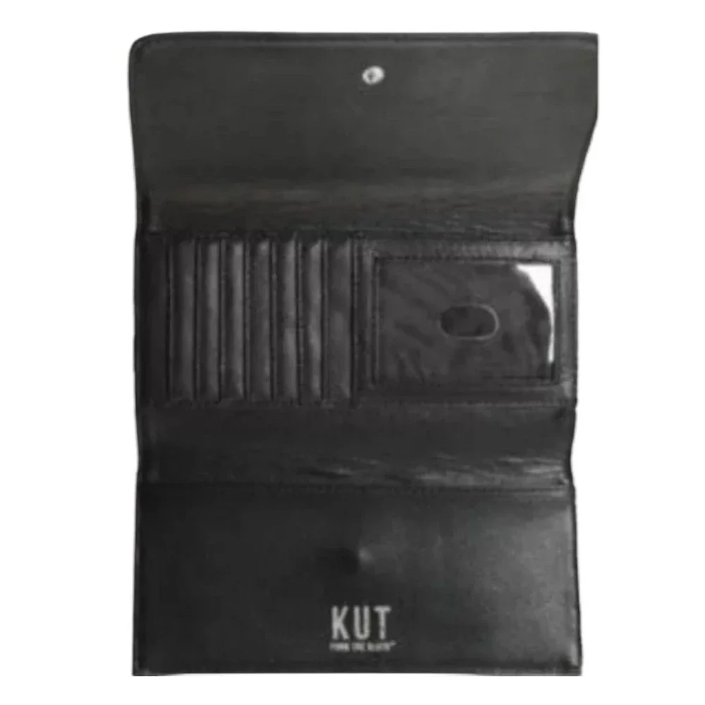 Kut From The Kloth Slim Tri Fold Wallet Black White Striped Vegan Modern‎ Chic